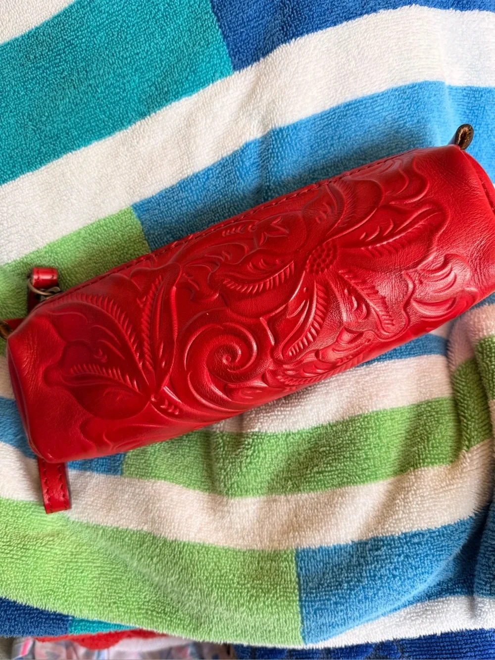 Patricia Nash Red Embossed Leather Cosmetic Case